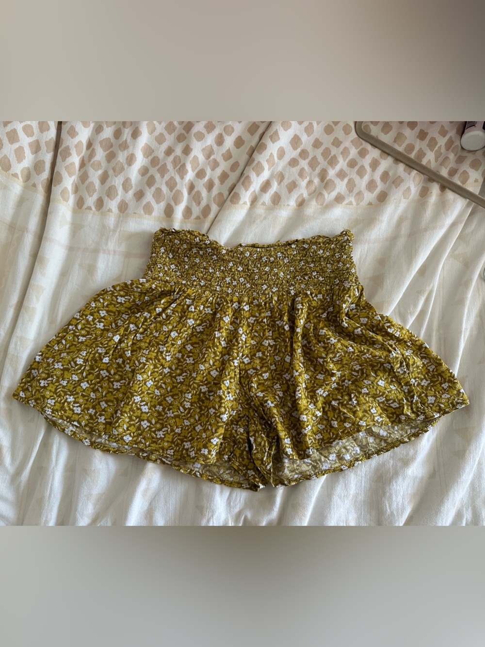 aerie Yellow Floral Smocked Mini Skirt